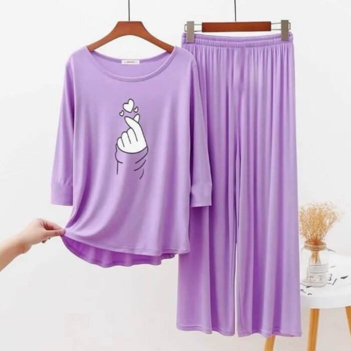 Purple Printed Night Suit for Women Cotton Jersey
